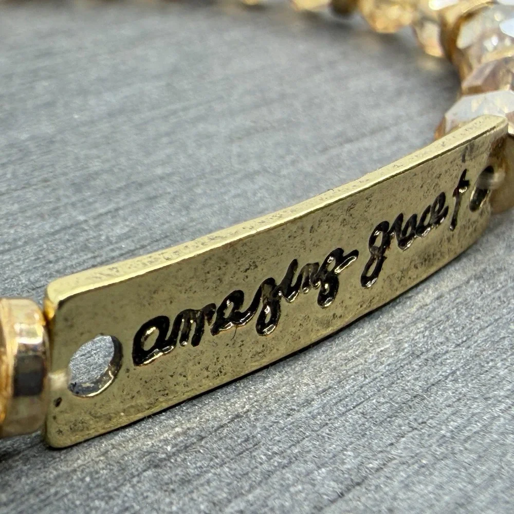 Amazing Grace Gold Tone Bead Bracelet Stacking Stretch Jewelry Gift Inspiration